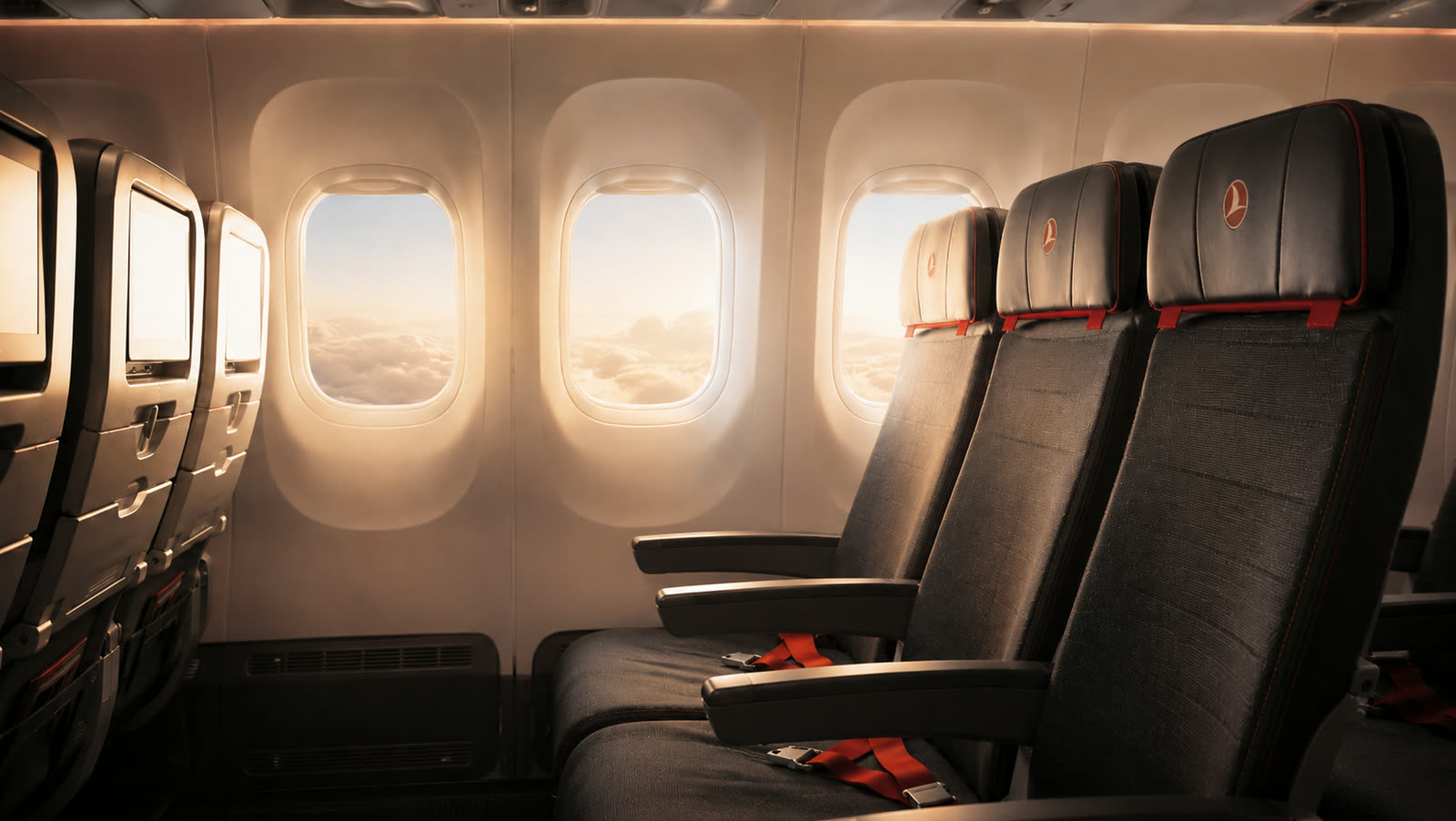 Turkish Airlines cabin at sunset