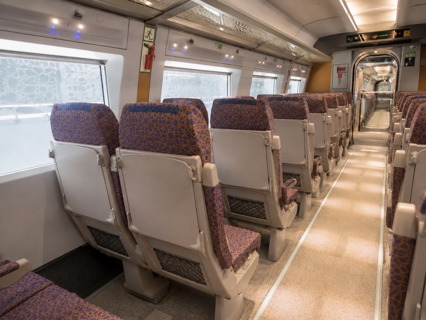 Seats and aisle aboard the Haramain train